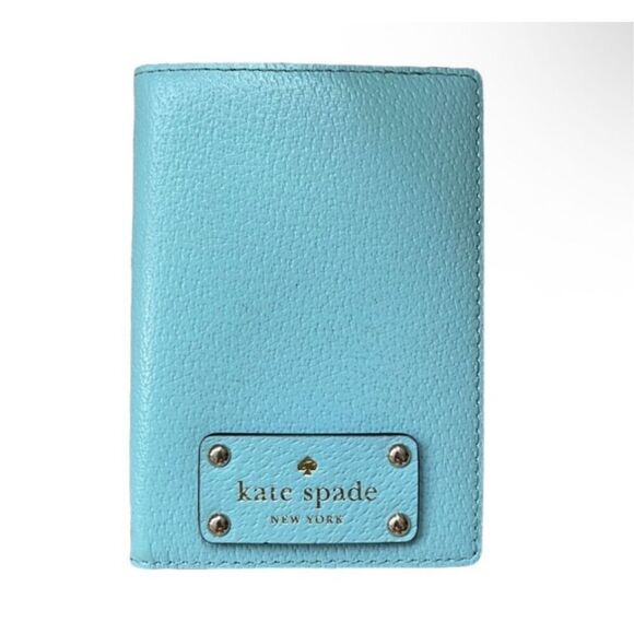 Kate Spade Light Aqua Blue Passport Holder Case Luxury Travel Preppy Classic - Picture 1 of 11
